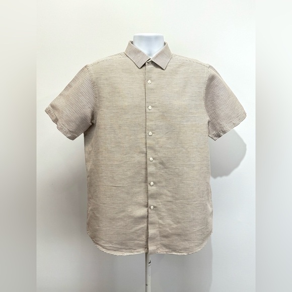 HART SCHAFFNER MARX Men’s tan and white check short sleeve shirt size L. - Picture 1 of 12
